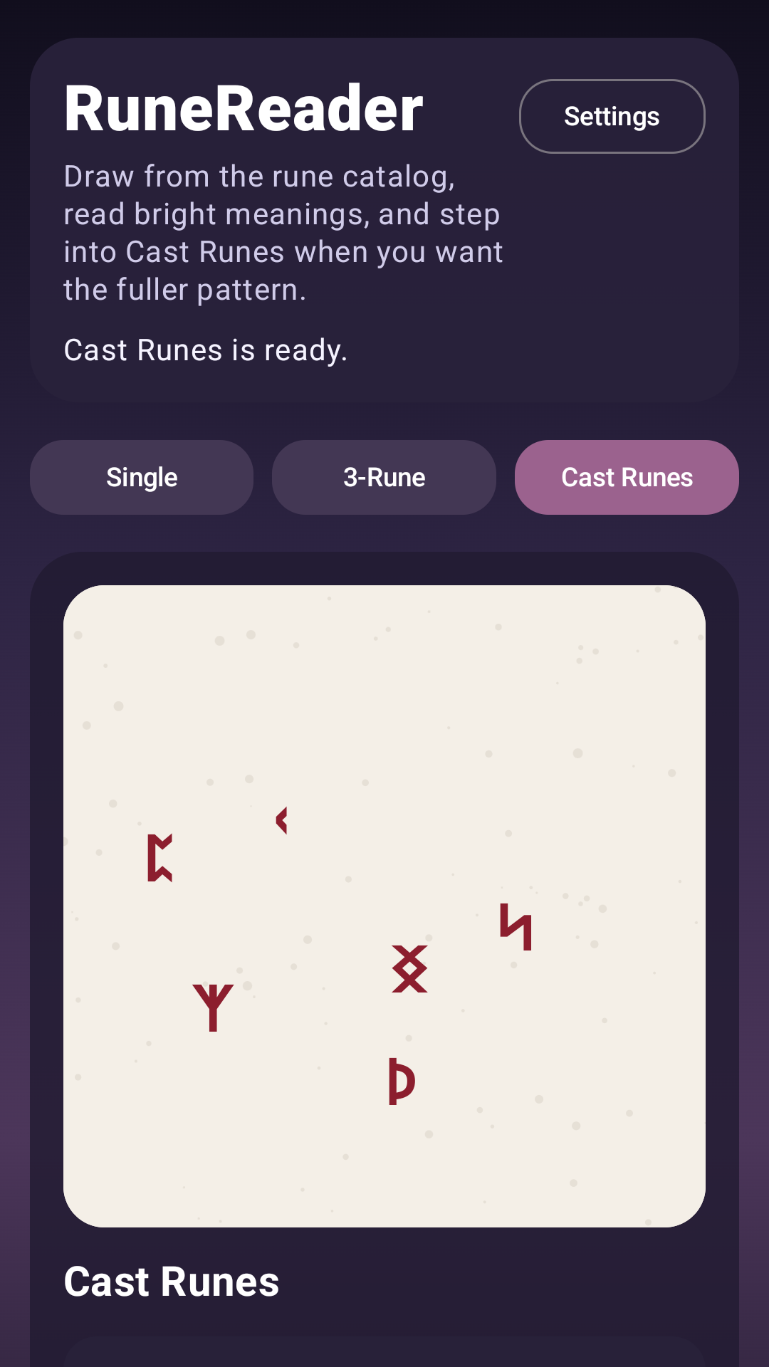 RuneReader Cast Runes screen