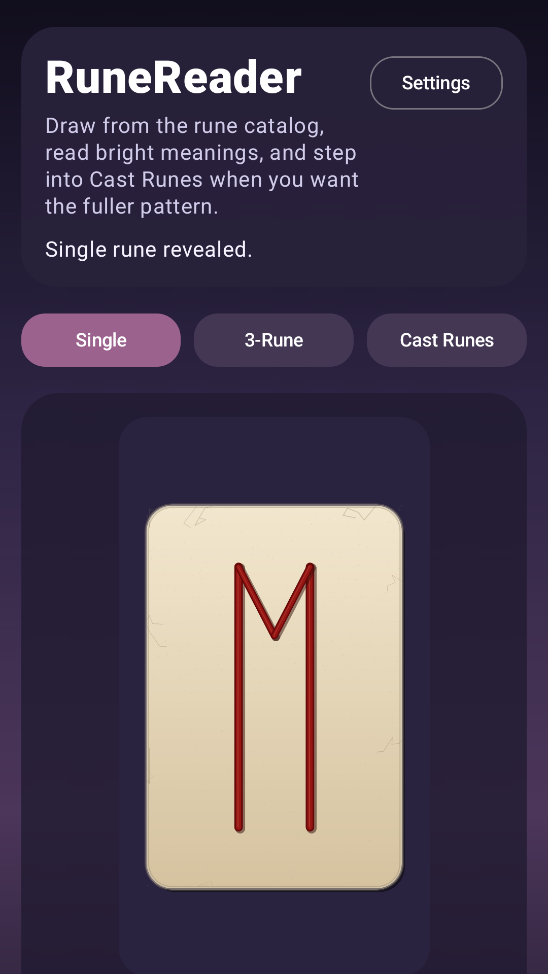 RuneReader daily rune screen